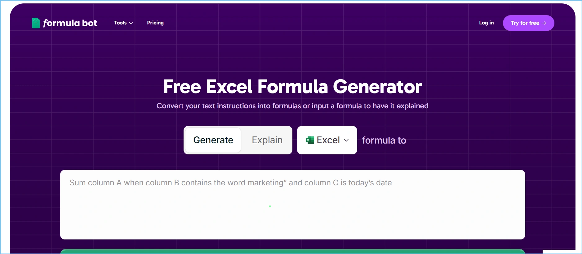 Formulabot Excel formulas Generator